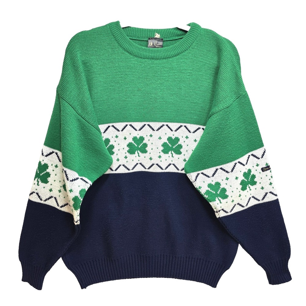 Vtg‎ Blarney Castle Ireland Shamrock Knit Sweater Mens L Green St Patricks Day